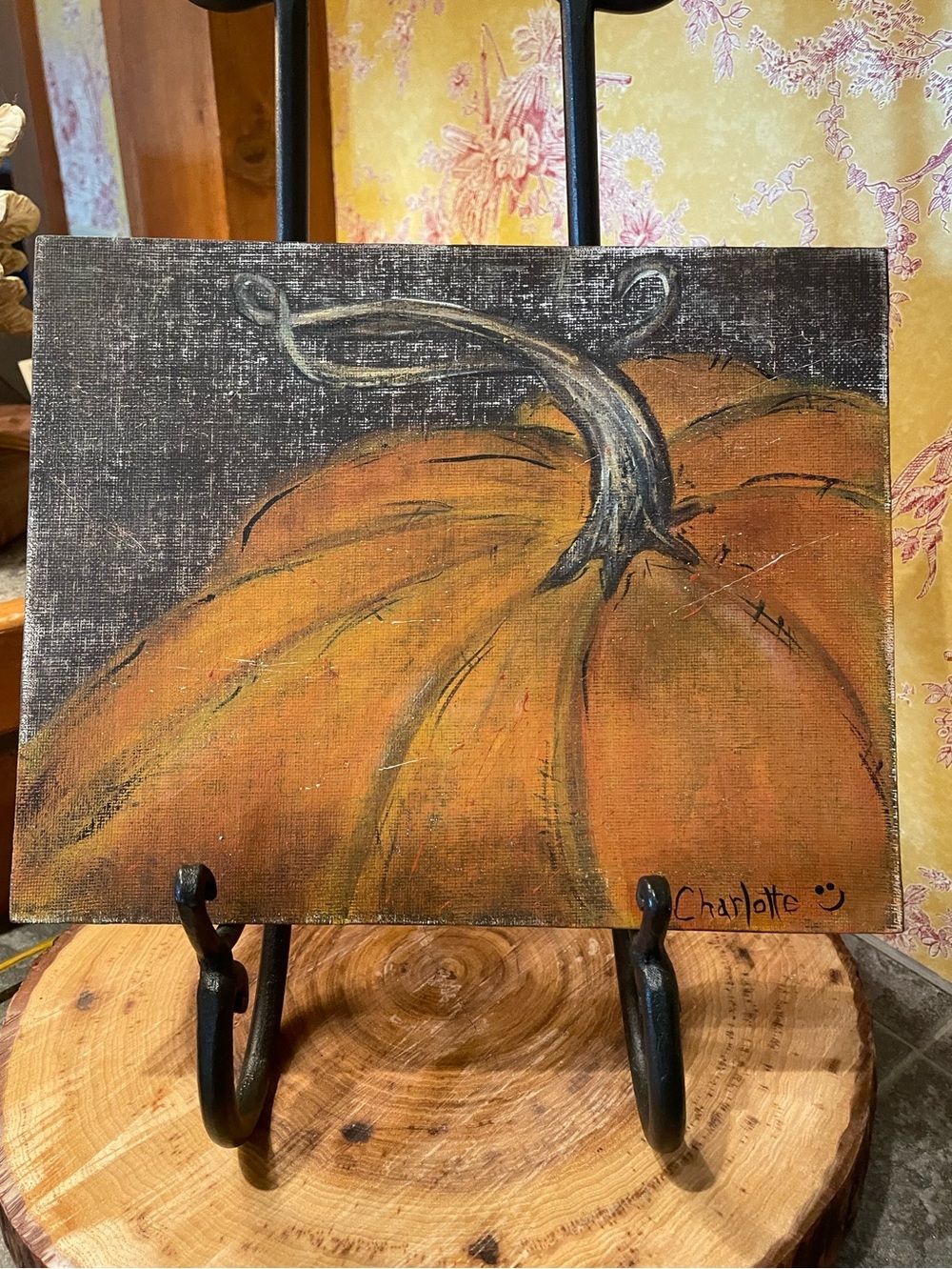 Handpainted Rustic Pumpkin Canvas Wall Art by Charlotte